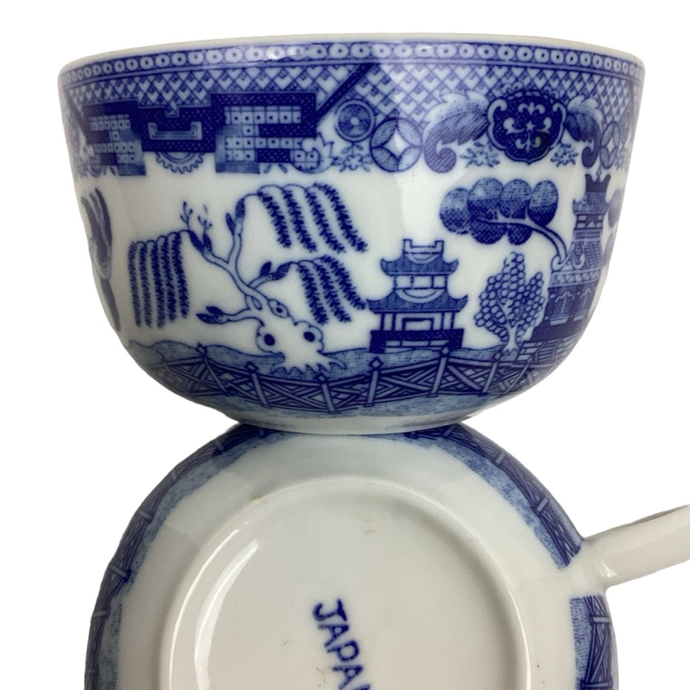 Vintage Blue & White Shenandoah Japan Coffee Teacups (2)